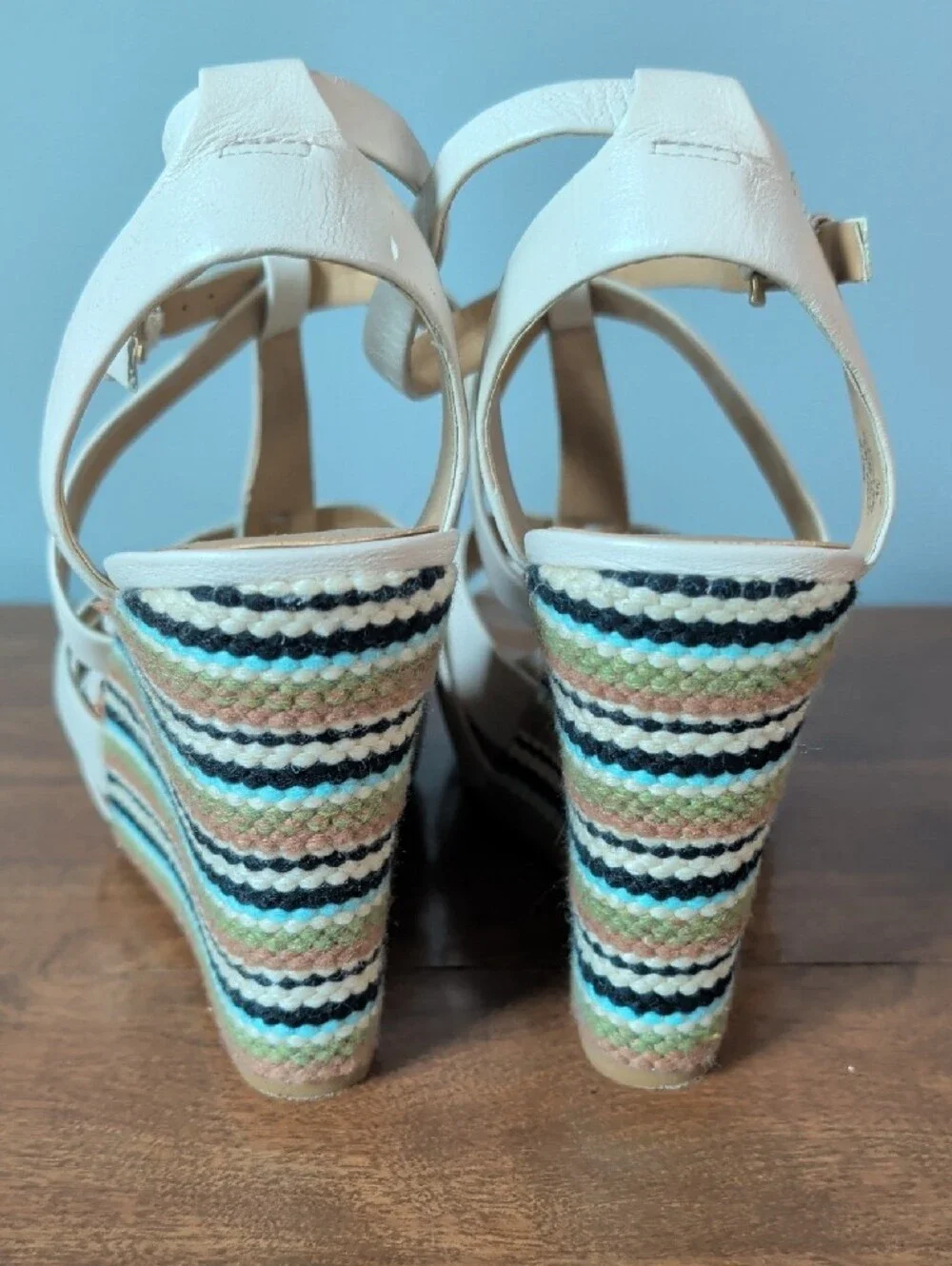Nine West White Strappy Cork Wedge Sandals